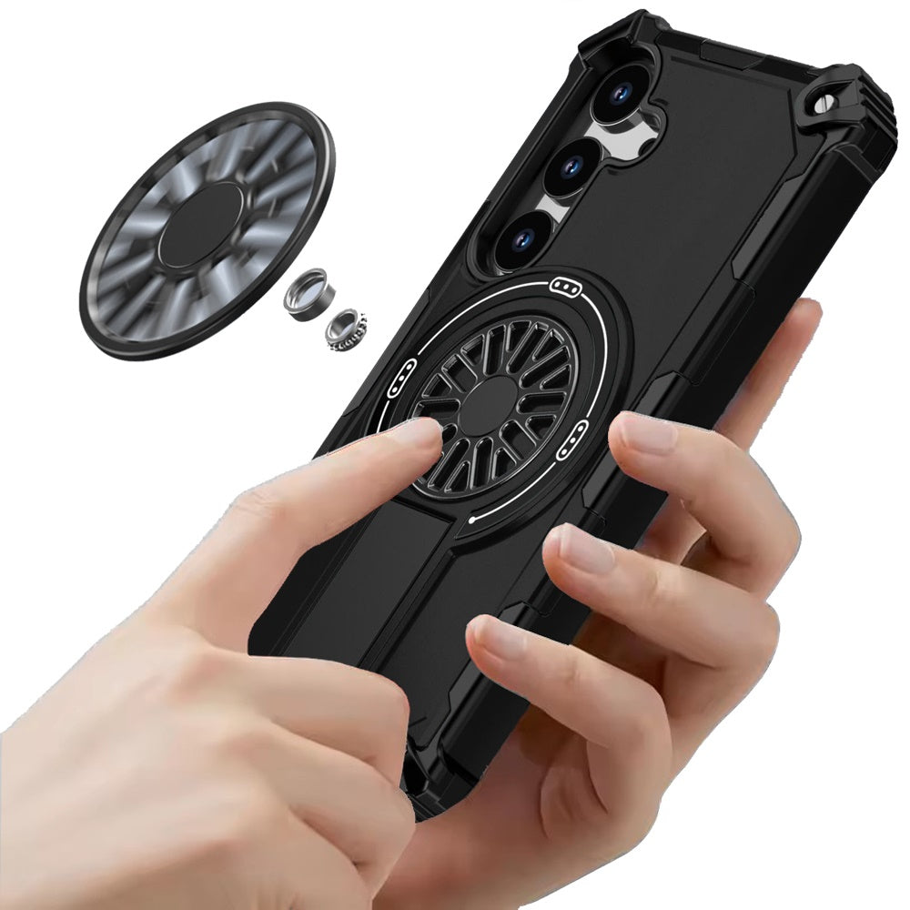 For Samsung Galaxy S25 FE /S25 Fan Edition Texture Design Invisible Kickstand Case, MagSafe Compatible Hybrid Shockproof Cover, Car Mount Friendly Case Cover