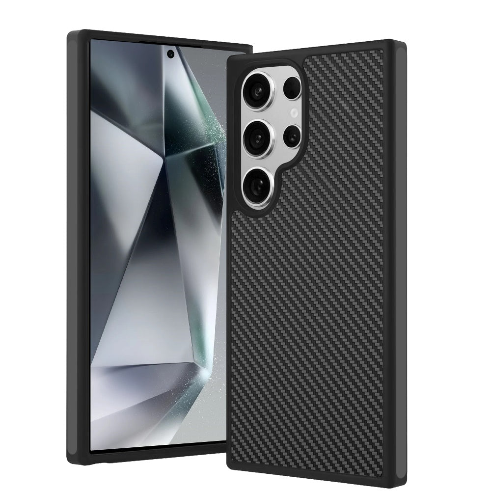 For Apple iPhone 13 Pro Max Carbon Fiber Design with Magnetic HQ 2.0mm Thick Hybrid Shockproof Rubber Hard PC Case Cover Black