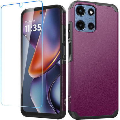 For Motorola Moto G Stylus 5G 2025 Tough Hybrid Dual Layer Hard PC TPU Rubber Bumper, Shock Absorption, Screen Protector Included Case Cover