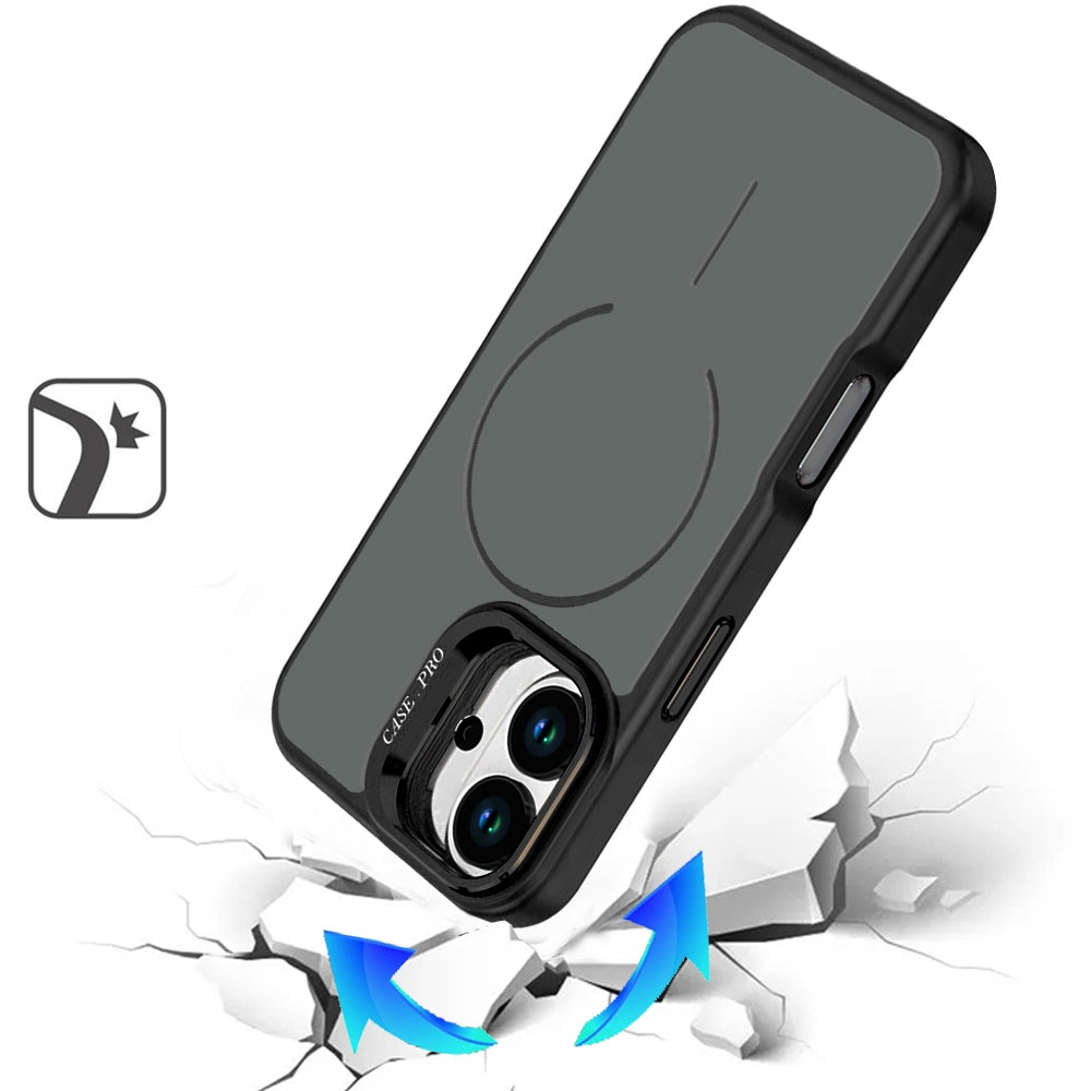 Phone Case for Apple iPhone 17 Premium Matte Magnetic Camera Stand Hybrid Shockproof Rugged Protective Anti Scratch Durable Grip Metal Buttons Cover Black