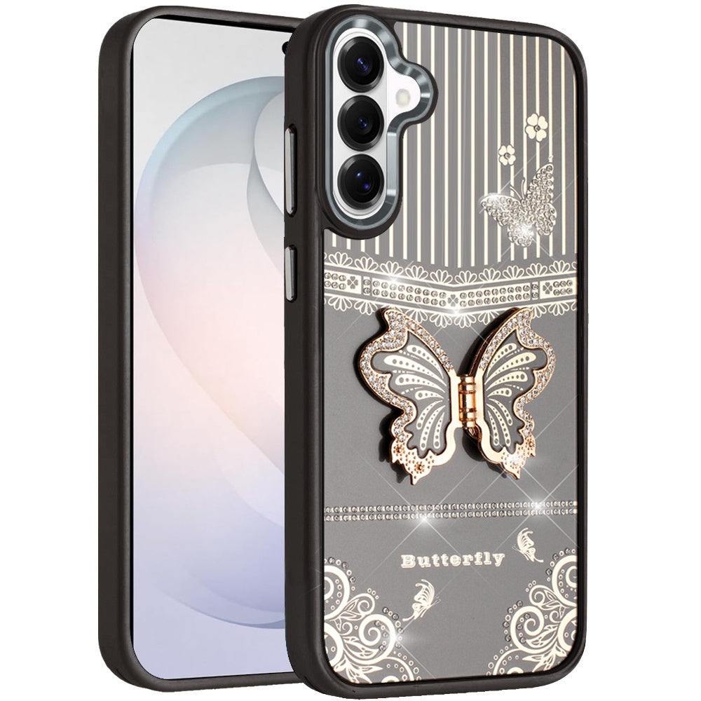 Phone Case for Samsung Galaxy S26 FE /Fan Edition Glitter Bling Butterfly Stand Metallic Edge Hybrid Shockproof Grip Durable Camera Protection Stylish Design Cover