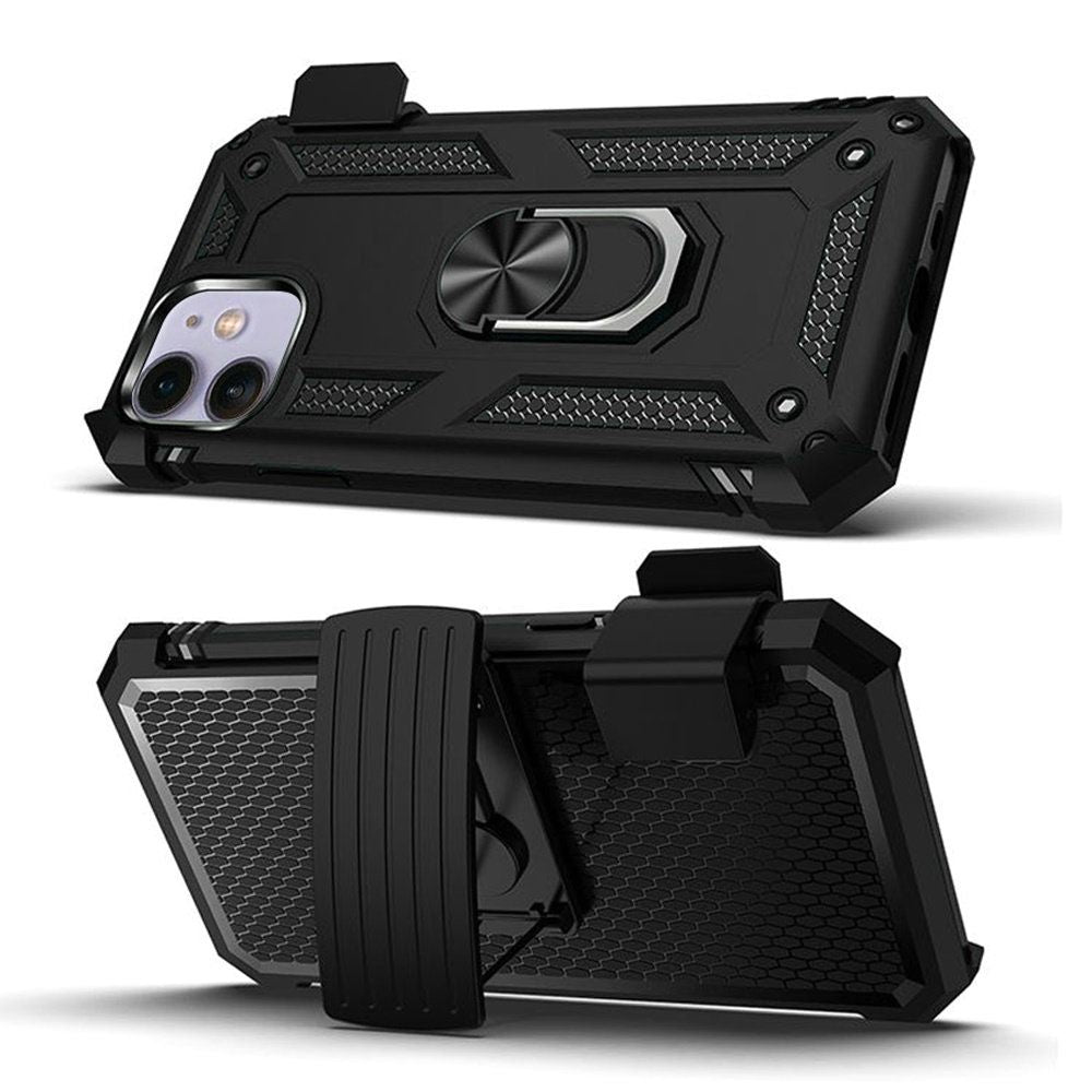 For Samsung Galaxy A26 Hybrid Combo Belt Clip Holster with Ring Stand Holder, Military Grade Fit Magnetic Car Mount Shockproof Case Cover Black