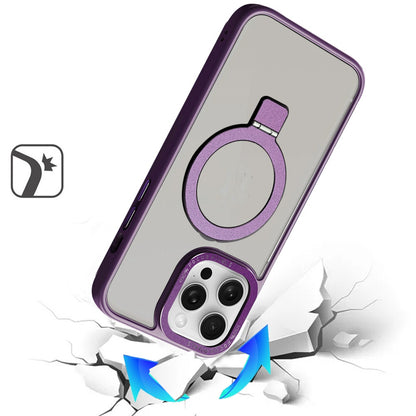 Phone Case for Apple iPhone 14 Pro Max Metal Chrome Magnetic Circle Kickstand Shockproof Matching Camera Protector Durable Grip Hybrid Armor Cover Purple