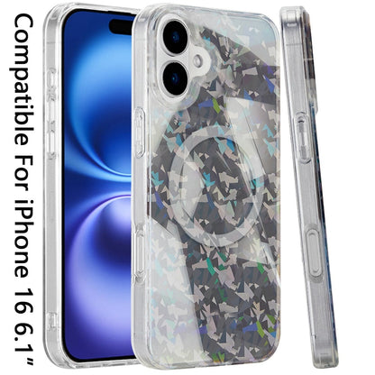 For iPhone 16 (6.1") Premium Double Layer IMD Magnetic Hybrid Shockproof Protection Durable Anti Scratch Secure Grip Slim Design Compatible Case Cover Smoke Holographic
