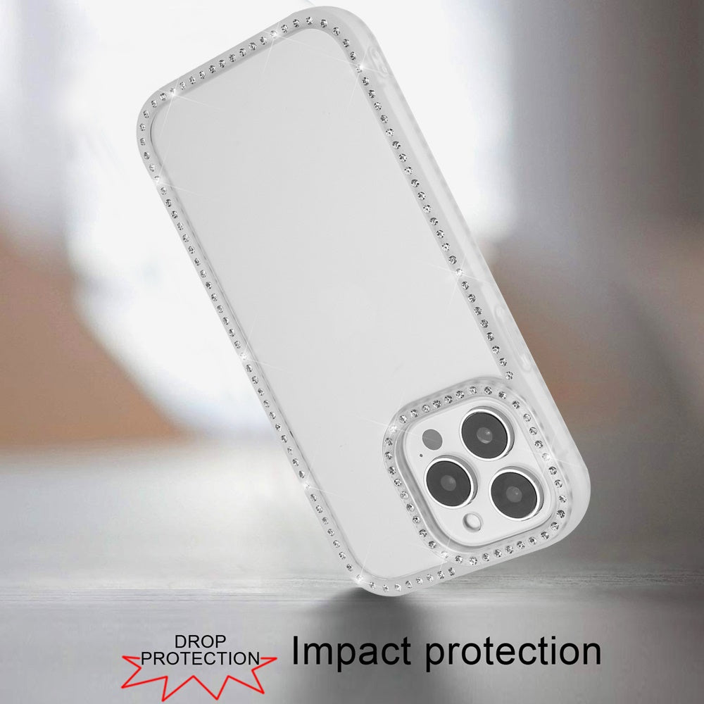 For Apple iPhone 15 Pro Max Diamond Full Rhinestone Clear Hybrid Protective, Sparkly Bling Transparent Shockproof Bumper All Around Case Cover