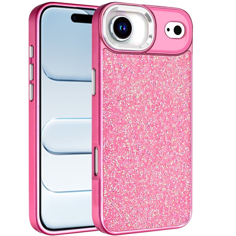 For Apple iPhone 17 Air (6.6") Crystal Sparkle Diamond Glass Full Mini Glitter Bling Frame TPU Hybrid Protective Case Cover