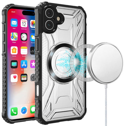 For Apple iPhone 17 AIR Magnetic Circle Transparent Rugged Hybrid MagSafe Compatible Pattern Clear Shockproof Frame Bumper Case Cover Black