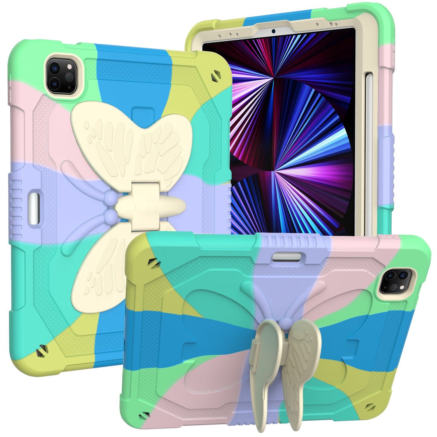 Tablet Case for Apple iPad Air 5th /4th Gen /iPad Pro (11inch) 2024 Butterfly Kickstand Hybrid 3D Design Heavy Duty Shockproff Kids Rubber Shock Absorbing Reinforced Corners Cover Green