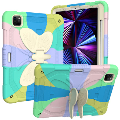 Tablet Case for Apple iPad Air 5th /4th Gen /iPad Pro (11inch) 2024 Butterfly Kickstand Hybrid 3D Design Heavy Duty Shockproff Kids Rubber Shock Absorbing Reinforced Corners Cover Green