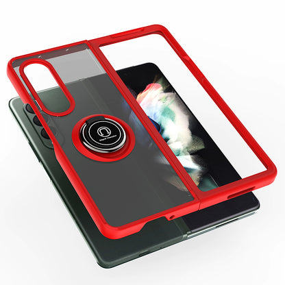 For Samsung Galaxy Z Fold 7 Semi Transparent Matte Hybrid Protective PC & TPU Shockproof with 360° Rotation Ring Stand Case Cover Red