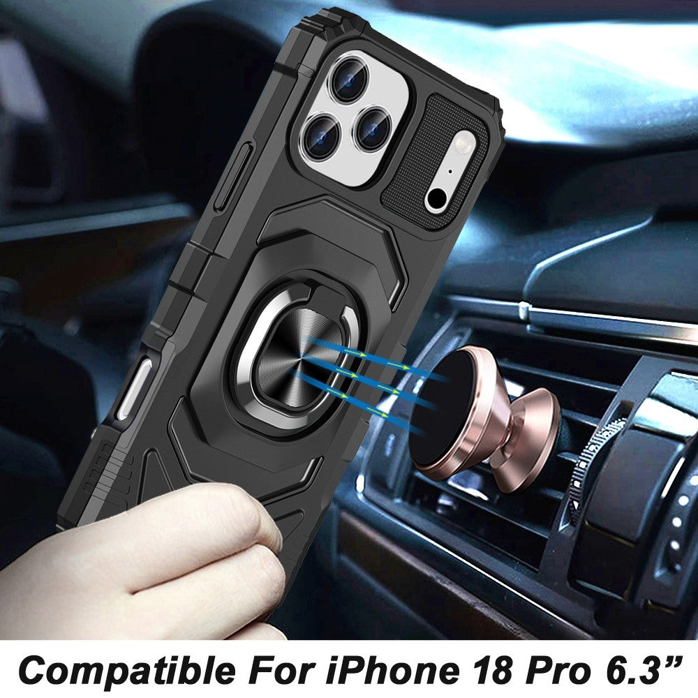 Phone Case for Apple iPhone 18 Pro Rugged Hybrid Dual Layer Magnetic Ring Stand Armor Shock Absorbing Heavy Duty TPU Reinforced Bumper Cover