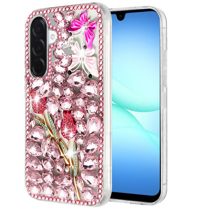 Phone Case for Samsung Galaxy A17 5G Luxury Full Diamond Glitter 3D Floral Ornament Hybrid Shockproof Stylish Rhinestone Designer Protective Elegant Cover
