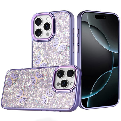 Phone Case for Apple iPhone 16 Pro Max Cute Butterfly Diamond Glitter Metallic Hybrid Shockproof Shimmer Grip Stylish Protective Luxury Designer Cover Dark Purple