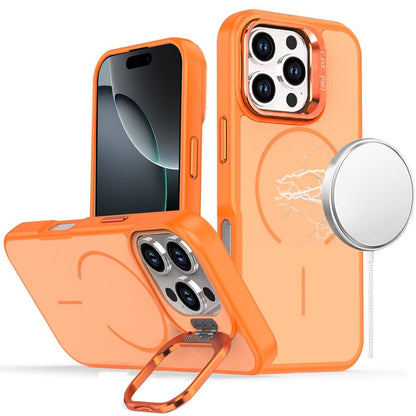 For iPhone 16 Pro Max (6.9") Magnetic Matte Metal Camera Stand Hybrid Drop Protection Durable Shockproof Slim Fit Design Protector Cosmic Orange