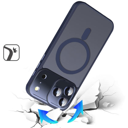 Phone Case for Apple iPhone 17 Pro Shockproof Magnetic Hybrid Metal Frame Tempered Camera Glass Lens Protector Military Drop Protection Armor Cover Blue