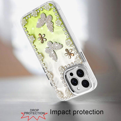 For Apple iPhone 11 Bling Fashion Design with 3D Pearls Epoxy Glitter Ornaments Chrome Edge Hard Slim PC Case Cover