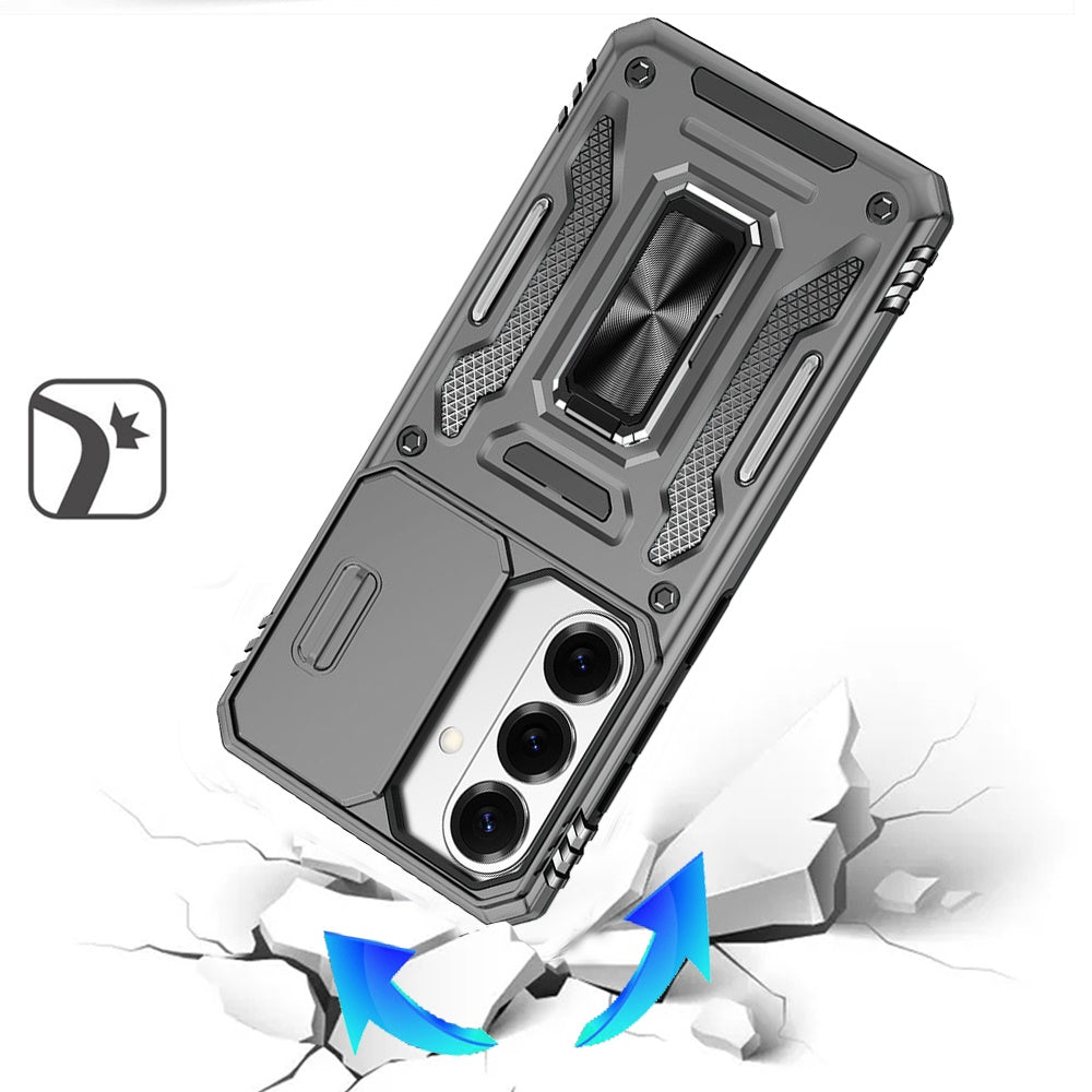 Phone Case for Samsung Galaxy S26 FE /Fan Edition Tough Metal Ring Shockproof Sliding Camera Window Hybrid Armor Rugged Anti Slip Heavy Duty Grip Cover