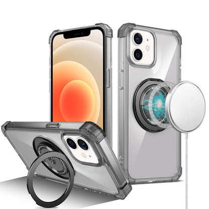 For Samsung Galaxy S22 Magnetic [Compatible with Magsafe] with 360° Rotatable Ring Holder Invisible Stand Transparent Case Cover Black