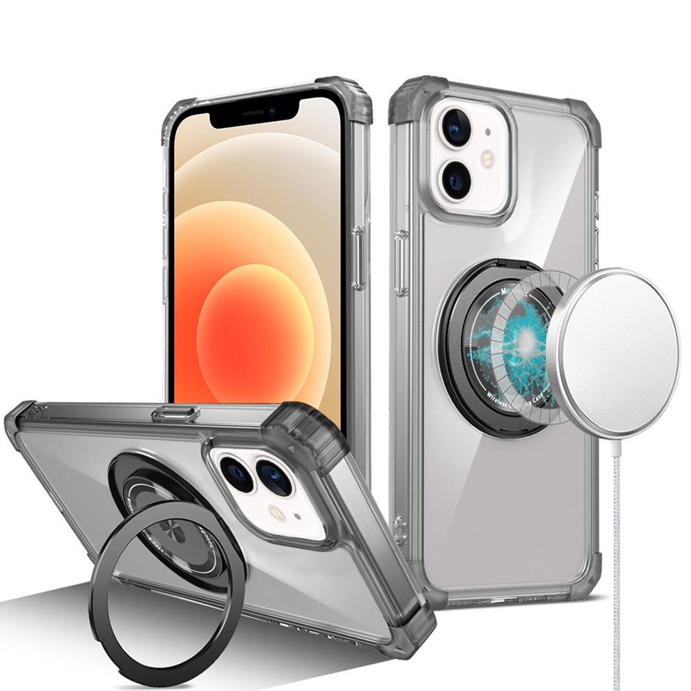 For Samsung Galaxy S22 Ultra Shield Magnetic [Compatible with Magsafe] with 360° Rotatable Ring Holder Invisible Stand Transparent Case Cover Black