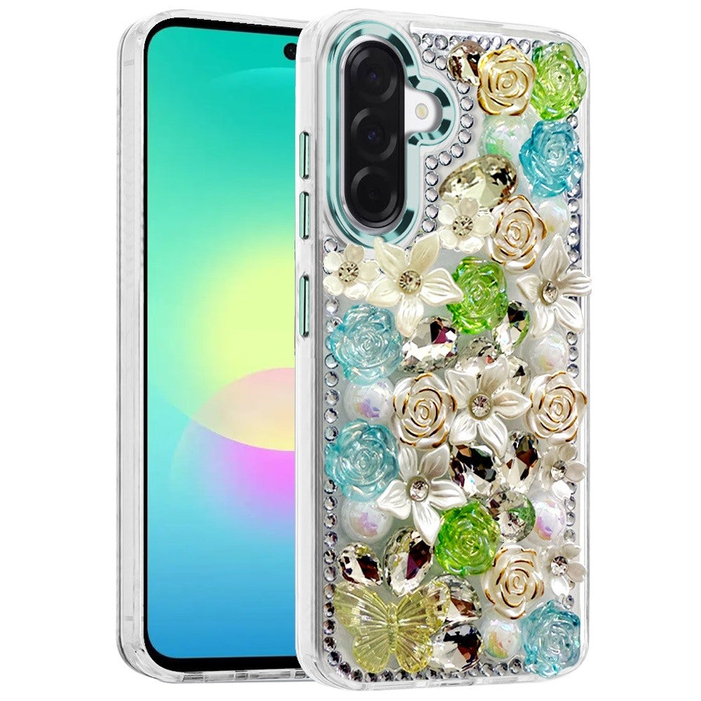 Phone Case for Samsung Galaxy A27 Luxury Rose Bling Rhinestone Glitter Floral Hybrid Shockproof Stylish Protective Designer Ornament Sparkle Cover