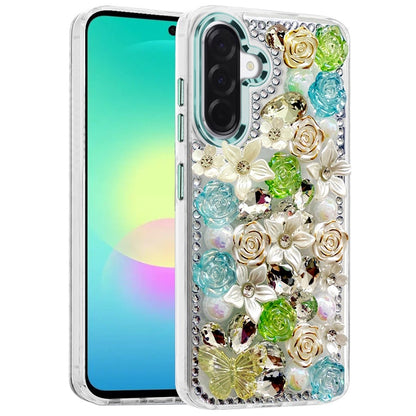 Phone Case for Samsung Galaxy A27 Luxury Rose Bling Rhinestone Glitter Floral Hybrid Shockproof Stylish Protective Designer Ornament Sparkle Cover