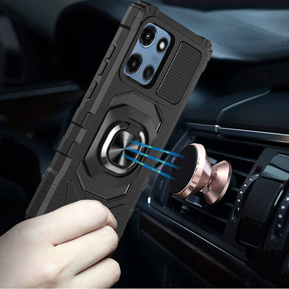 For Motorola Moto G Play 5G 2026 Hybrid Dual Layer with 360° Rotate Magnetic Ring Stand Holder Kickstand TPU Rugged PC Shockproof Case Cover Grey