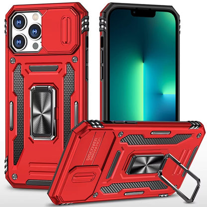 For Apple iPhone 13 Pro Tough Hybrid Case with Movable Camera Window & Metal Ring Stand Shockproof Case Cover