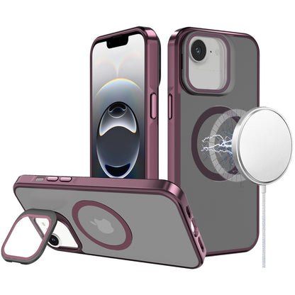 For Apple iPhone 16e Tough HQ Hybrid Case with Aluminum Frame Camera Stand, Compatible with MagSafe, Translucent Matte Shockproof Case Cover