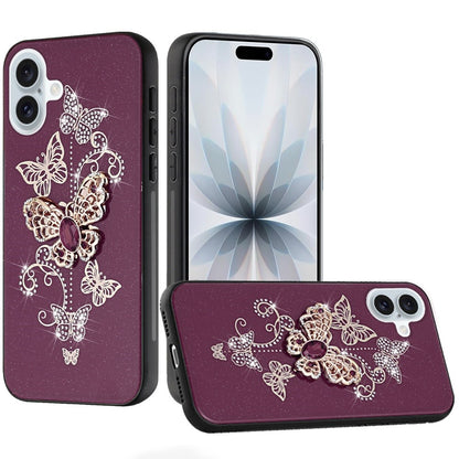 Phone Case for Apple iPhone 17 Diamond Glitter 3D Butterfly Engraved Luxury Bling Hybrid Shockproof Chrome Edge Protective Durable Grip Cover Purple