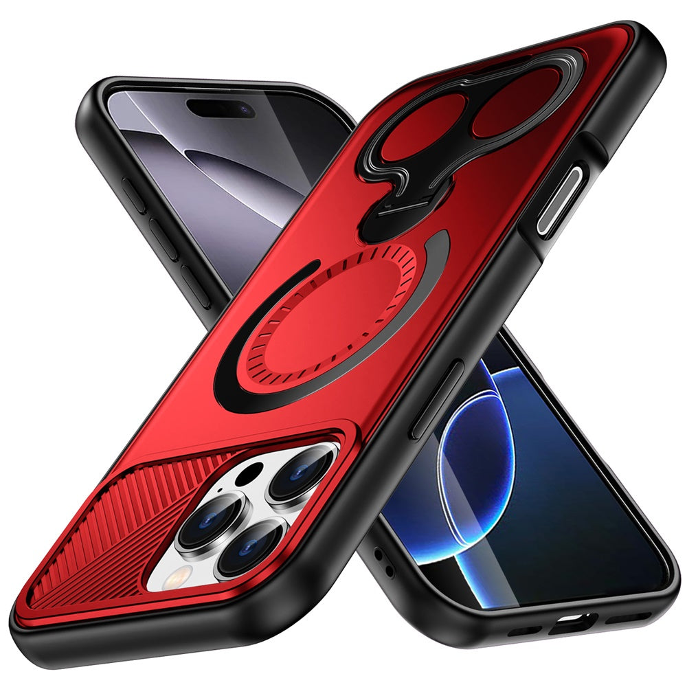 For iPhone 16 Pro Max (6.9") Hybrid with Invisible 2 Hole Ring Stand Magnetic back Car Mount Friendly Protector Protector
