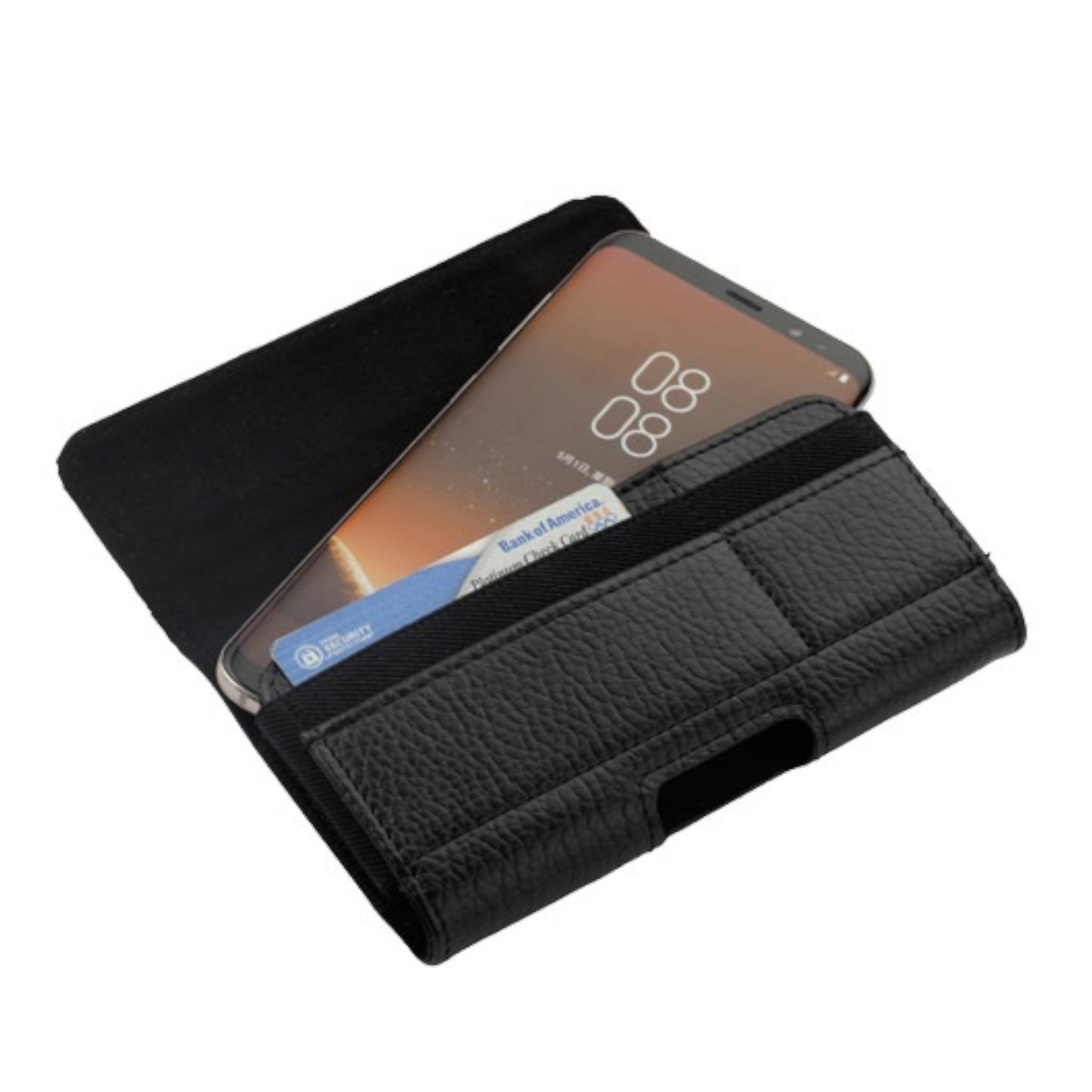 For Apple iPhone 16 Plus (6.7") Universal Nylon Canvas Horizontal Pouch Holster with Wallet Credit Card Slots & Belt Loop Clip Carrying Phone (6.7") [Black]