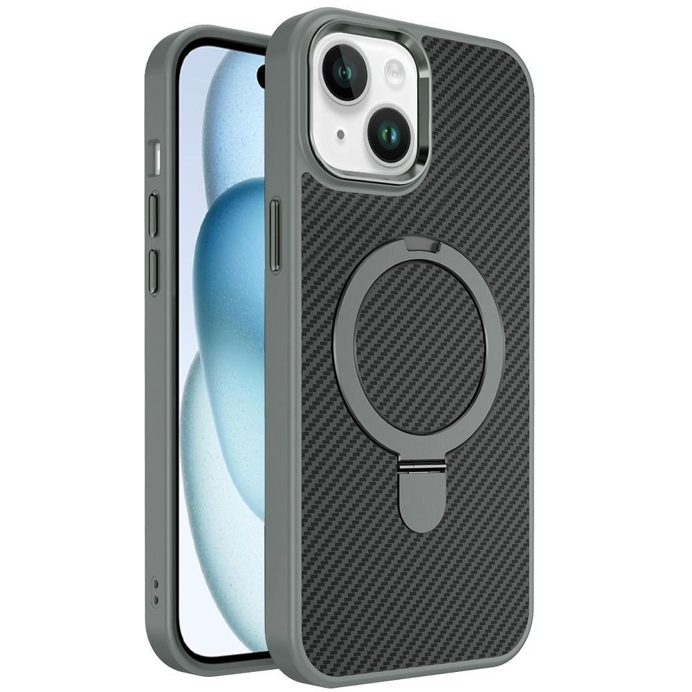 For Apple iPhone 11 Hybrid Carbon Fiber Design with MagSafe Compatible [Magnetic Circle], Ring Stand Shockproof Slim TPU Case Cover