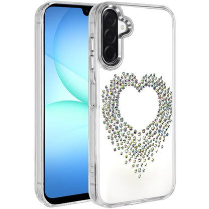 For Apple iPhone 17E /16E Angel Hearts Bling Glitter Diamond Hybrid TPU Cover, Colorful Frame Shockproof Protective Back Case Cover Silver