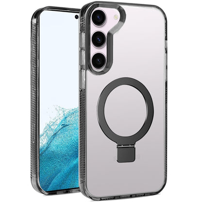 For Samsung Galaxy S22 5G Transparent Magnetic Ring Circle Stand with MagSafe Compatible Hybrid Dotted Edged Hard PC Shockproof Case Cover
