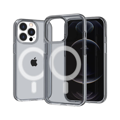 For Apple iPhone 17 Pro Max MagSafe Compatible Transparent Hybrid Case with Magnetic Circle, Shock Absorption TPU Rubber Case Cover Smoke Gray