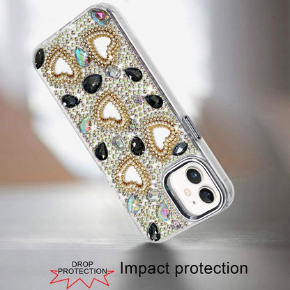 Phone Case for Apple iPhone 12 /12 Pro Luxury Crystal Heart Rhinestone Diamond Bling Shockproof Hybrid Glitter Protective Stylish Durable Grip Cover