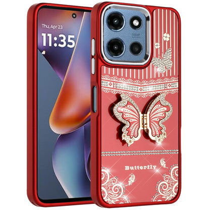 Phone Case for Motorola Moto G Play 5G 2026/ 5G 2025/ 5G2026 Glitter Bling Butterfly Stand Metallic Edge Hybrid Shockproof Grip Durable Camera Protection Stylish Design Cover