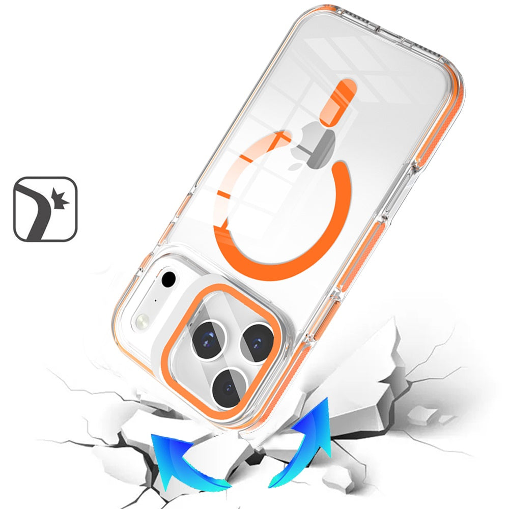 Phone Case for Apple iPhone 17 Pro Magnetic Transparent Tough Hybrid Camera Guard Stand Shockproof Color Edge Rugged Grip Durable Cover Cosmic Orange