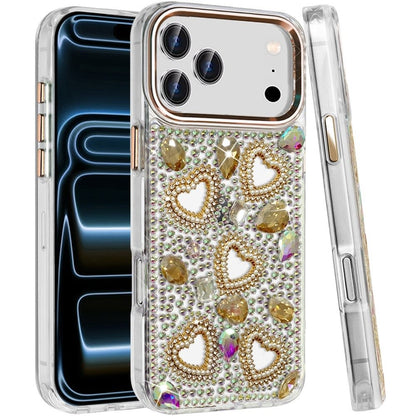 Phone Case for Apple iPhone 18 Pro Max Luxury Crystal Heart Rhinestone Diamond Bling Shockproof Hybrid Glitter Protective Stylish Durable Grip Cover