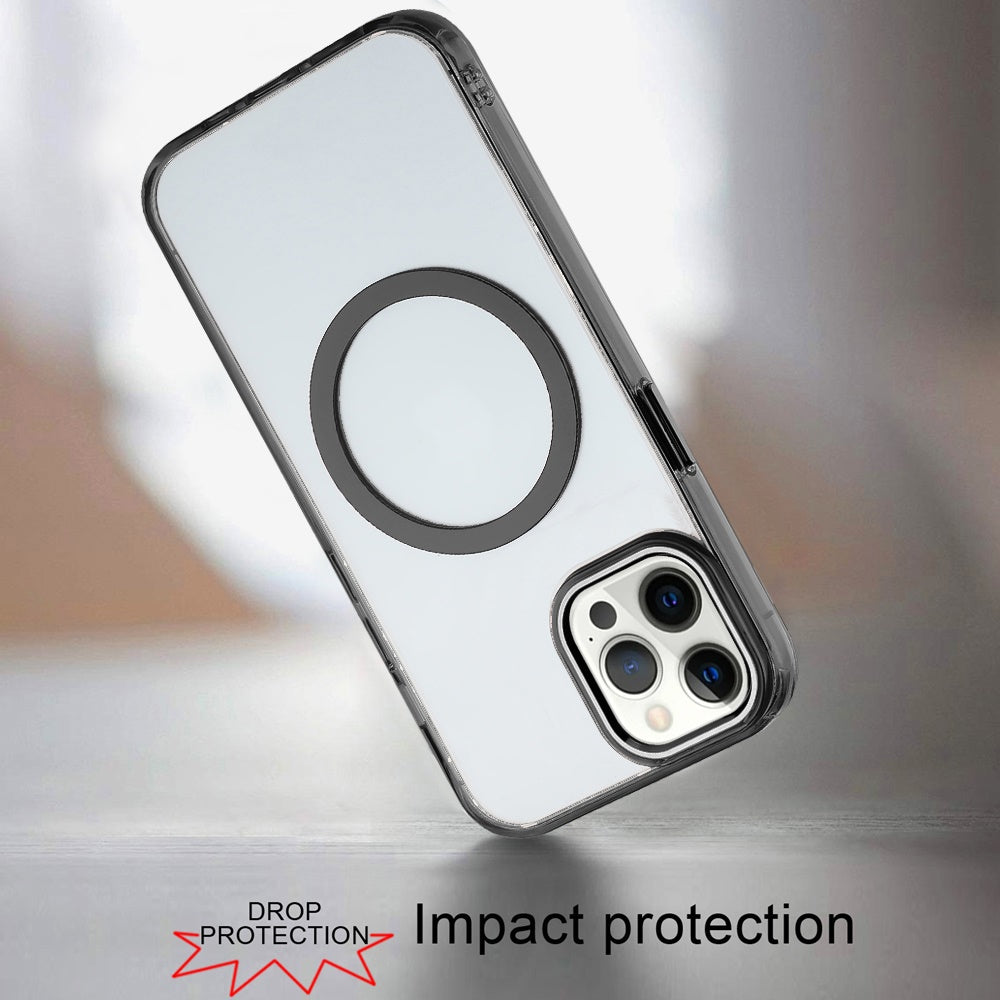 For Apple iPhone 11 Pro Max Transparent Back Hybrid Case - Magnetic Circle, Color Frame, Metal Buttons, MagSafe Compatible Case Cover