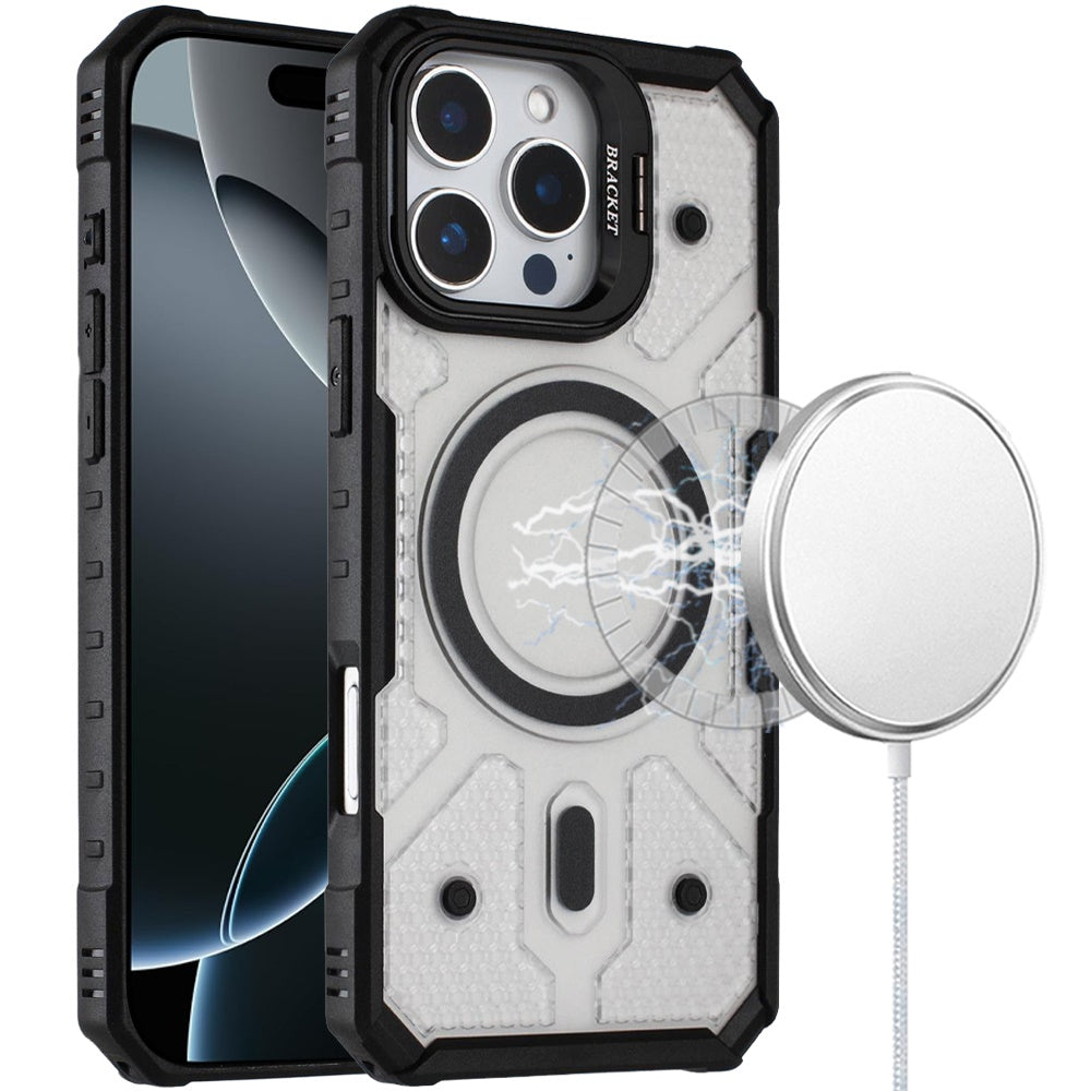 For Apple iPhone 17 AIR Transparent Tough Dotted Magnetic Case with Camera Stand & Hybrid Grip Shockproof Case Cover