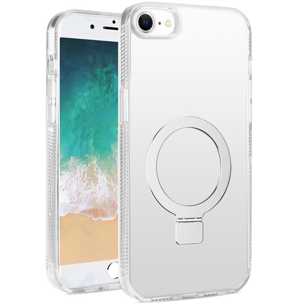For Apple iPhone 17E /16E Transparent Magnetic Ring Circle Stand with MagSafe Compatible Hybrid Dotted Edged Hard PC Shockproof Case Cover Clear