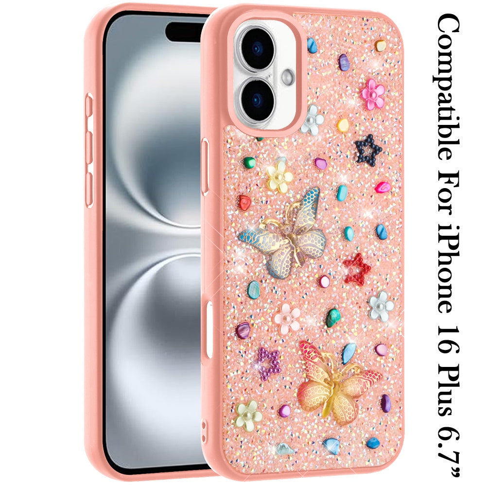 Phone Case for Apple iPhone 16 Plus 3D Butterfly Diamond Bling Glitter Shockproof Stylish Protective Luxury Hybrid Sparkly Durable Grip Design Cover