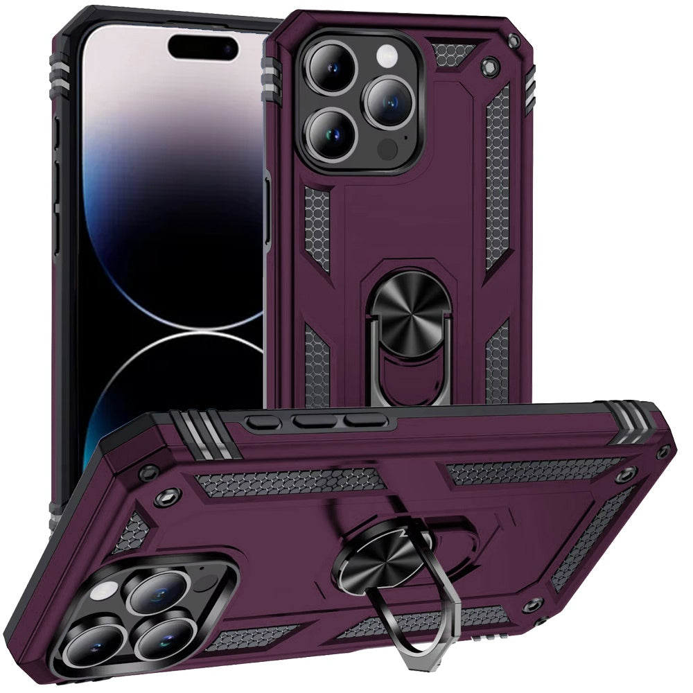 Phone Case for Apple iPhone 14 Pro Max Rotatable Ring Stand Shockproof Hybrid Armor Anti Slip Heavy Duty Fit Magnetic Car Mount Durable Grip Cover Purple