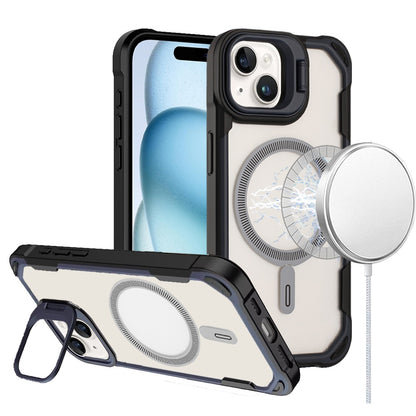 For Apple iPhone 15 Magnetic Circle Hybrid with Camera Stand, Compatible with MagSafe, Shockproof Protective Case Cover