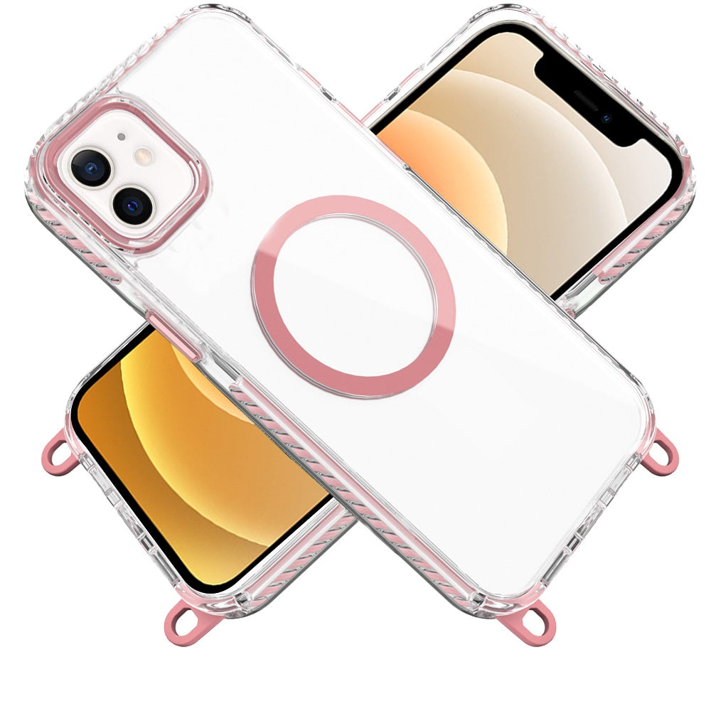 For Apple iPhone 11 Clear Magnetic Frame PC Back Shockproof Protective Case with Detachable Lanyard Strap, Compatible with MagSafe Case Cover