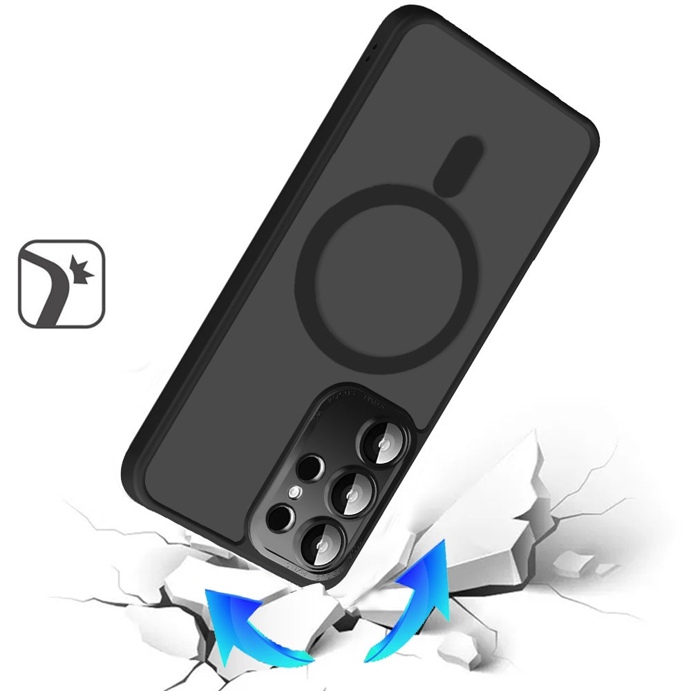 For Samsung Galaxy S26 Ultra Complete Protection HQ Matte Translucent Hybrid Shockproof w/ Camera Protector Compatible with MagSafe Case Cover Black