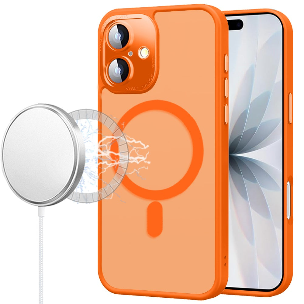 Phone Case for Apple iPhone 17 Shockproof Magnetic Hybrid Metal Frame Tempered Camera Glass Lens Protector Military Drop Protection Armor Cover Cosmic Orange