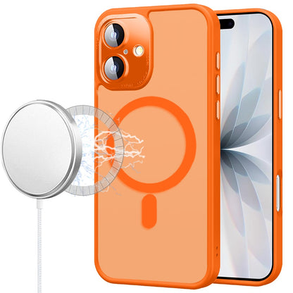 Phone Case for Apple iPhone 17 Shockproof Magnetic Hybrid Metal Frame Tempered Camera Glass Lens Protector Military Drop Protection Armor Cover Cosmic Orange