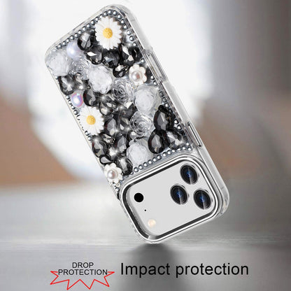 Phone Case for Apple iPhone 18 Pro Max Full Bling Rhinestone Glitter Floral Luxury Hybrid Shockproof Stylish Sparkling Protective Designer Ornament Cover